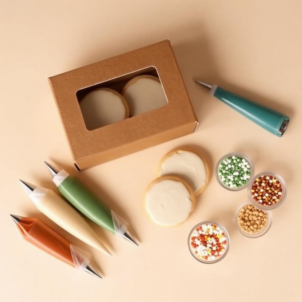 Father's Day cookie decorating kit with kraft box, piping bags, and sprinkles